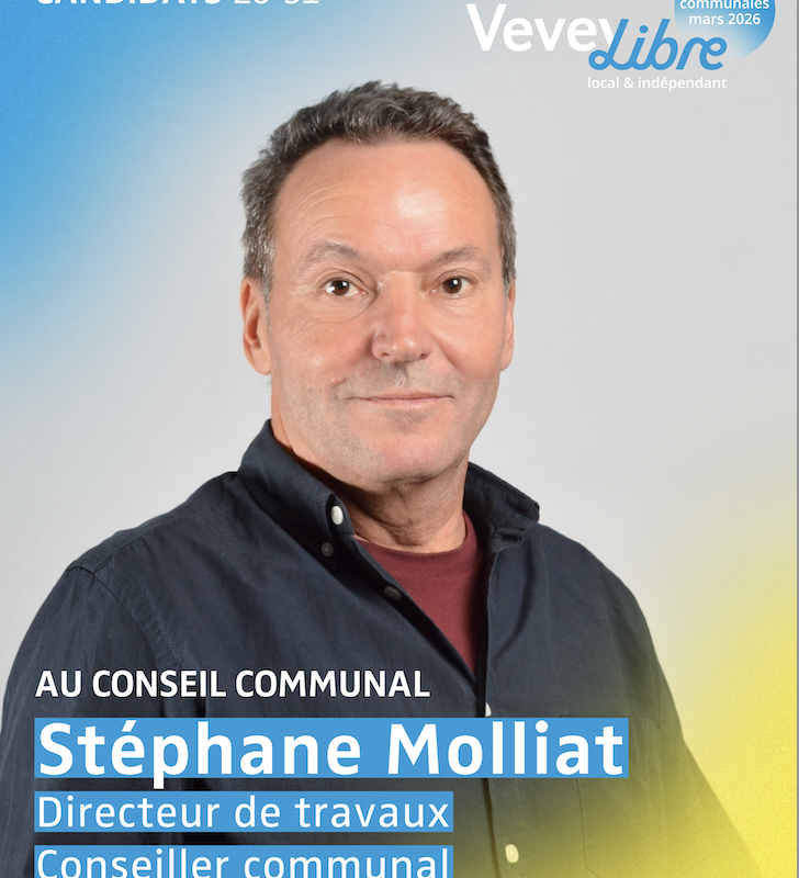 Stéphane Molliat, 66 ans compte bientôt vingt ans de politique communale au compteur. Il met son expérience et sa passion au service de la communauté depuis 2006 et a siégé par mois de sept ans à la commission des finances. Ebéniste de formation, il est depuis plusieurs années, directeur de travaux et expert technique immobilier.