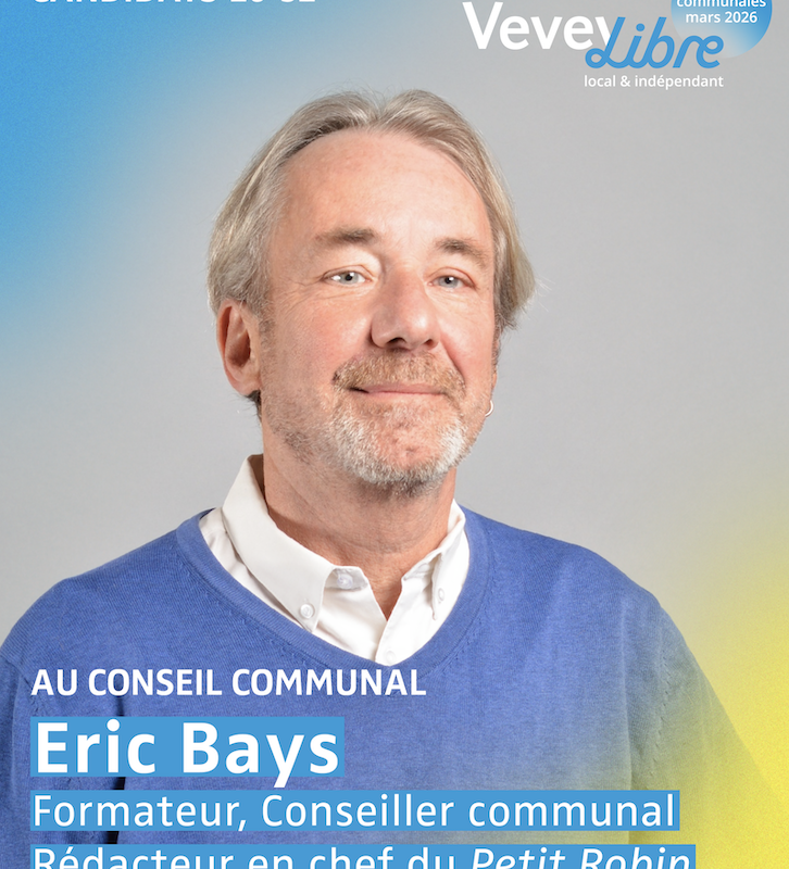 Conseiller communal depuis 2018, Eric Bays, âgé de 58 ans, est un enfant de Vevey très attaché à son quartier de Plan-Dessus qu’il défend becs et ongles. Formateur, expert en intégration linguistique et examinateur, il souhaite continuer à mettre son expérience au service de la communauté.