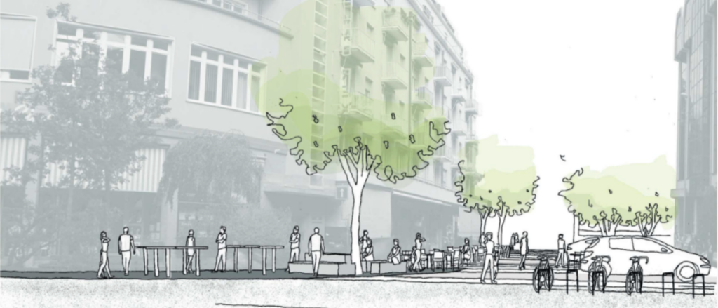  Après une démarche participative qui s’est déroulée en 2019, la rue Jean-Jacques Rousseau a été piétonisée en 2020, mais toujours pas été réaménagée. Ce changement de régime de circulation de la rue en zone piétonne offre pourtant une magnifique opportunité d’agrémenter la rue de mobilier et de végétation visant à mettre en valeur ses commerces, restaurants et autres services. 