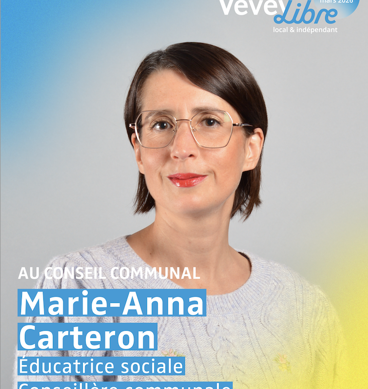 Éducatrice sociale en reconversion en vue d’obtenir un bachelor en ingénierie des sciences du vivant, Marie-Anna Carteron est une femme d'action et de terrain. Membre de la Fête de la bière et d'Anacare (qui distribue les invendus alimentaires) elle s'investit pour une ville solidaire et accueillante. Conseillère communale de 2021 à 2025, elle estime que « chacun peut amener sa vision et ses compétences pour construire une ville qui convienne à tous ».