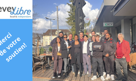 Le résultat est encourageant : Vevey Libre progresse au Conseil communal et gagne un siège, passant de 9 à 10 élus. Un signal positif qui confirme que notre mouvement continue de compter dans le paysage politique veveysan.